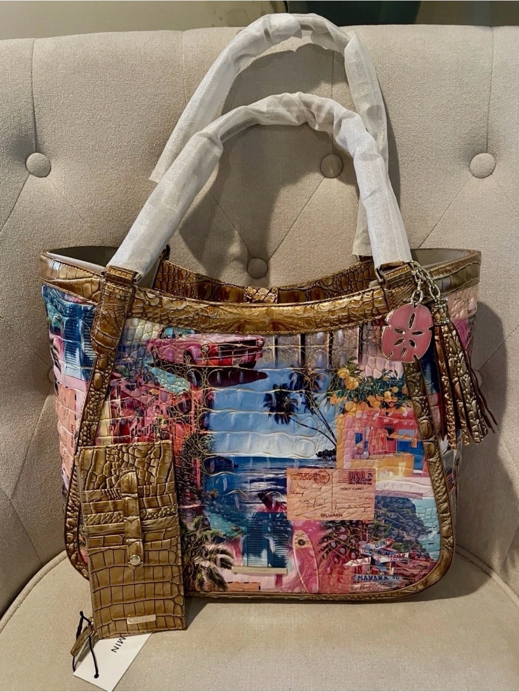 Brahmin Aliza Colorful Tote In Myrtos Multi Beach Travel Matching Cc Wallet Nwt — image 6 of 8